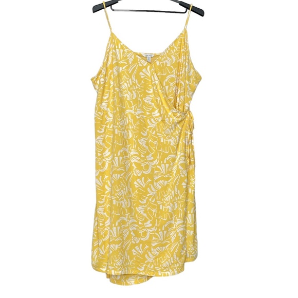 Nine West Dress Womens 3X Yellow Tropical Wrap Lined Adjustable Spaghetti Straps - Picture 1 of 12